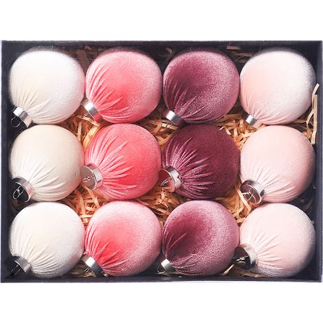 Ej.Life 12 Stück Weihnachtsdekorationen, 8 cm, Stoffverpackung, Weihnachtskugel, Geschenktüte, Einkaufszentrum, Weihnachtsbaum-Anhänger (Hellrosa, Lila) (1/4)