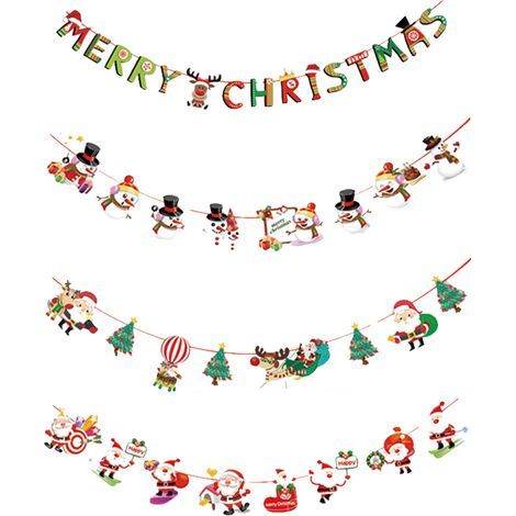 Guirlande De Décoration De Noël - Guirlande En Papier Avec Motifs Sapin, Père Noël, Renne, Bonhomme De Neige - Pour Fête Familiale Ou Bureau - Lot De 1 (1/5)