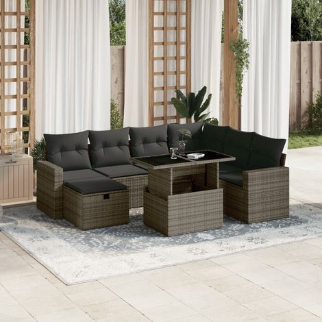 vidaXL Salon de jardin 8 pcs avec coussins gris résine tressée (1/5)