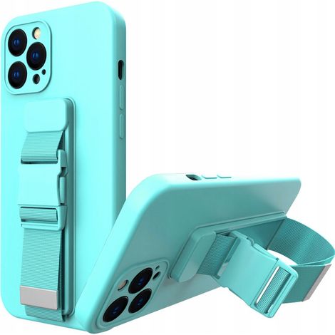 Custodia in gel con cordino, borsa a catena, cordino per iPhone 13 Pro azzurro (1/5)