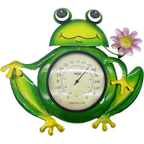 Termómetro decorativo para exteriores con pantalla grande, termómetro de pared de metal con forma de rana para decoración de patio, jardín y patio (1/5)