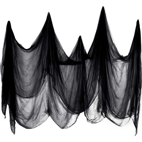 Déco Halloween Husfou en tissu noir effrayant, 200x85in, toile à fromage géante pour ambiance sinistre, toile d'araignée pour fête extérieure/intérieure, portes, maison hantée, jardin, lot de fournitu (1/5)