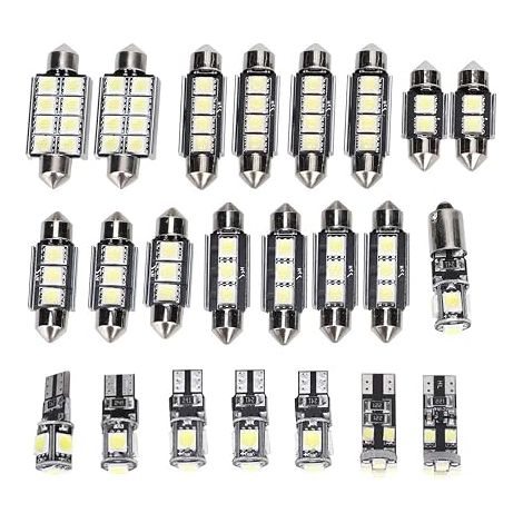 Car Interior LED Bulbs Kit, 6500K 150LM 12V T10 SMD White LED Bulb for Dome Map Reading Car License Plate Lights (23 Pieces) (1/5)