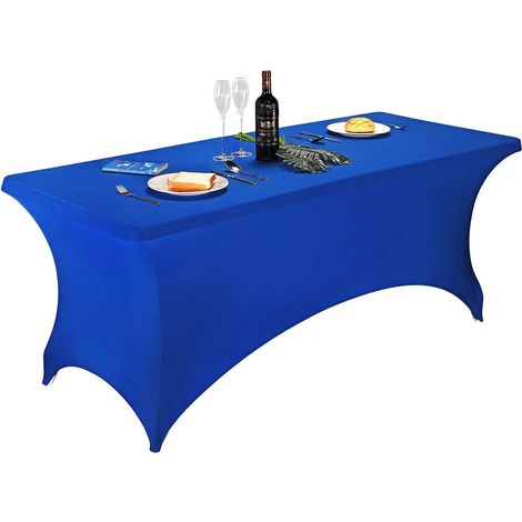 Dehnbare Tischdecke aus Spandex für Klapptische 183x76x76 cm, klassisch blaue rechteckige Tischdecke, perfekt für Cocktailpartys, Partys oder Bankette. (1/5)