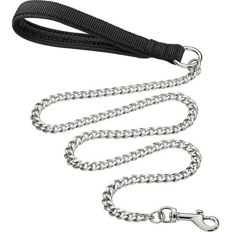 Laisse pour Chien en Métal Robuste, 180cm Chaîne de Laisse pour Animal de Compagnie à L'épreuve de La Mastication avec Poignée Rembourrée Douce pour Chiens de Grande et Moyenne Taille (180cm3mm) (1/5)