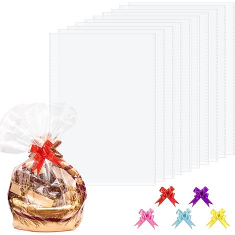 10 Pièces Gands Sacs en Cellophane, 5 Pcs 75 x 60 cm Tanspaent Emballage Cadeau avec 5 Pcs Nœuds à Taction Gands Sacs en Cellophane pou Panie Cadeau Atisanat Fleus (1/3)
