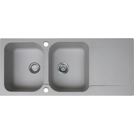 Essebagno Lisse fregadero reversible 2 cubetas 1 escurridor en resina gris (1/5)