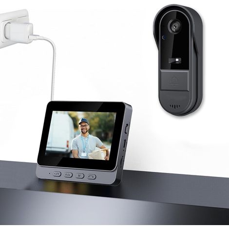 Sonnette vidéo sans fil – 1080P, angle 170°, écran 4.3", audio, vision nocturne – Sans WiFi ni abonnement (1/5)
