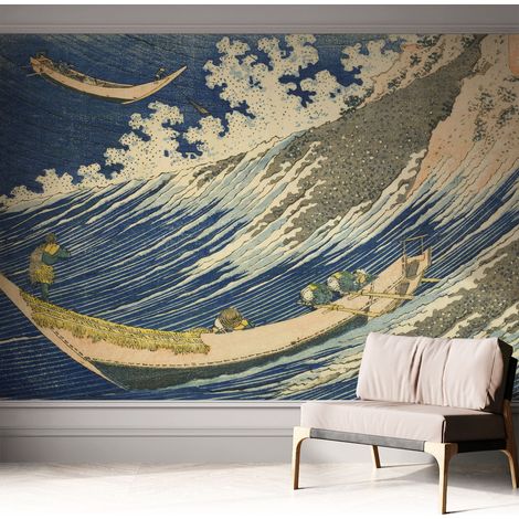 Papier peint adhésif autocollant pour salon chambre à coucher peint imprimé Installation facile Vagues 312x219 cm (1/5)