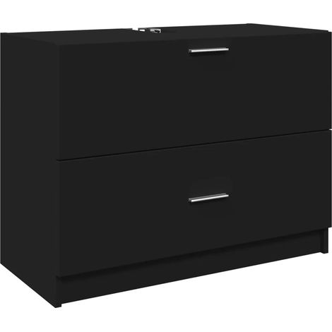 Armoire d'évier sous lavabo moderne rangement 78 x 37 x 59 cm en bois d'ingénierie noir