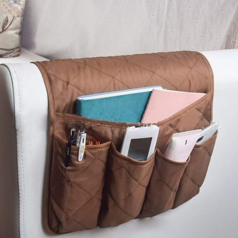 Organiseur de Chevet avec, Sac De Rangement Antidérapant pour lit/canapé/Chaise/Accoudoir sac de rangement (Brun) (1/5)
