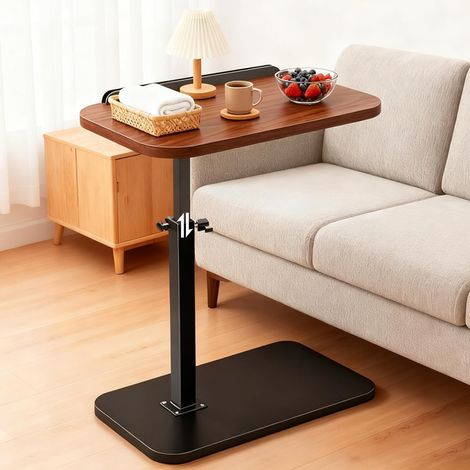 Table basse en forme de C, pivotante à 360°, table de salon, table pour téléphone, table basse pour canapé réglable en hauteur (45-80 cm) avec plateau rabattable, petite table basse pour canapé, lit (1/5)