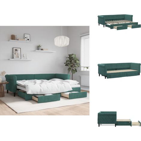 Tagesbett Ausziehbar mit Schubladen Dunkelgrün 80x200 cm Samt - Sofa - Schlafcouch - Gästebett - Tagesbett - Wohnzimmermöbel (1/5)