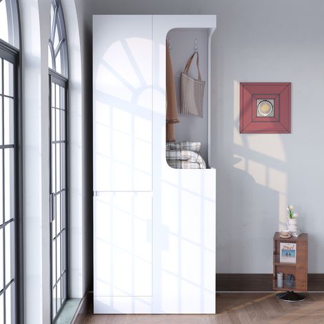 Armoire 70x40x170 cm, rangement avec tiroirs et étagères, penderie ouverte, porte unique, finition blanche, meuble pratique pour chambre ou couloir (1/5)
