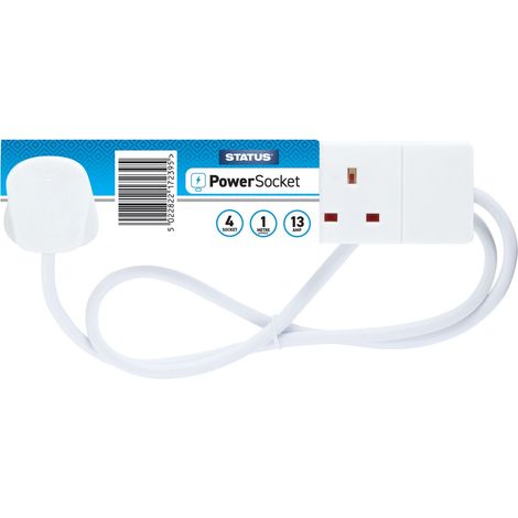 STATUS 240V 4-Gang 13A White Extension Lead 1M