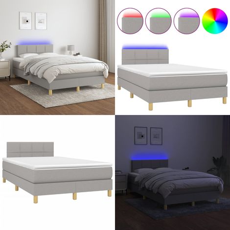 Sommier à lattes de lit matelas LED Gris clair 120x200 cm Tissu - Sommier Tapissier - Lit Plateforme - Lit Avec Led - Matelas À Ressorts Ensachés - Têted Lit Ajustable - Home & Living (1/5)
