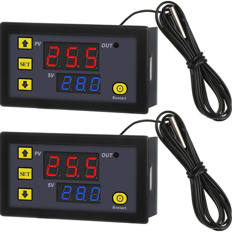 Thermostat Numérique LCD W3230 Contrôleur de Température DC 12V 20A Régulateur de Température Commutateur de Commande -50-110 Degrés Celsius avec Sonde Alarme Haute Température (2 Pièces) (1/5)