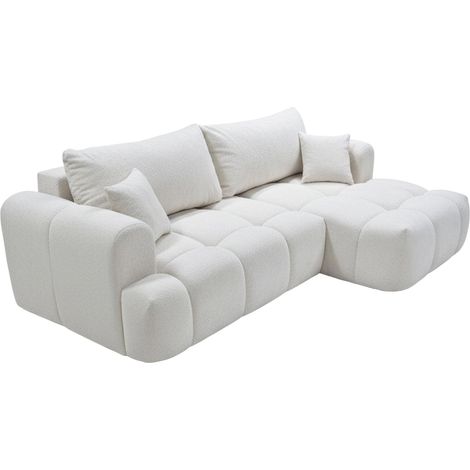 CLOUD - Canapé d'angle convertible en tissu bouclette beige - Angle droit