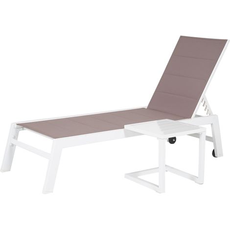 Set di lettino e tavolino BARBADOS in textilene tortora - alluminio bianco
