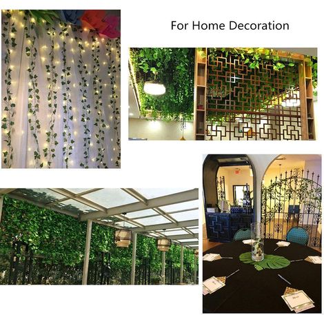 Plantes Artificielles avec Guirlande Lumineuse LED à Feuilles Vertes - Décoration pour Maison et Mariage, Fonctionne sur Piles