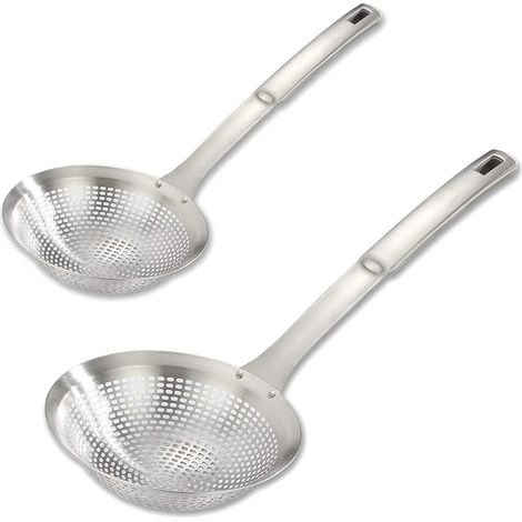 Colador de malla de acero inoxidable de 2 piezas mejorado, cucharón colador, espumadera, utensilios de cocina