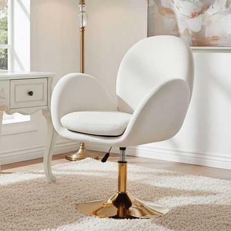 Polsterstuhl Samt höhenverstellbar drehbar ohne Rollen Beige (1/5)