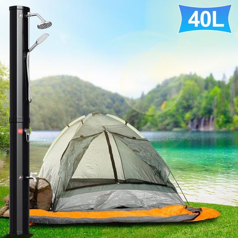 Jiubiaz Solardusche Gartendusche 40L mit Abdeckhaube, Handbrause und Drain Stop – Standsäule für Garten, Pool & Camping in Schwarz