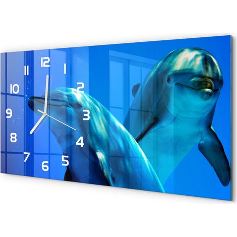 Horloge Murale Panoramique Minimaliste 60x30 cm Design Épuré Moderne Deux dauphins (1/5)