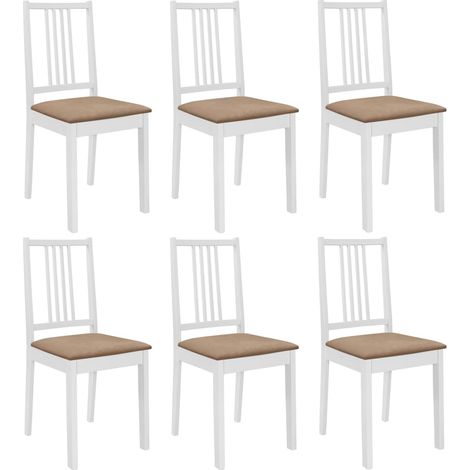 Esszimmerstühle mit Polstern 6 Stk. Weiß Massivholz
