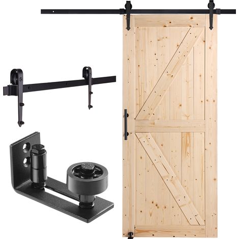 VEVOR Kit de porte de grange et de quincaillerie, 914,4 x 2133,6 mm, porte de grange coulissante en bois, silencieuse, avec guide au sol 8 en 1 et poignee de porte, dalle lambrissee en bois deepicea (1/5)