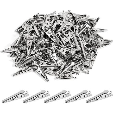 100 pinces crocodiles miniatures en métal de 27 mm (1,06 pouce), pinces crocodiles argentées plaquées nickel, pinces à ressort pour ligne de test. (1/4)