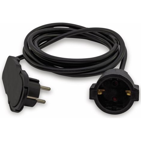 REV Schutzkontakt-Verlängerung Smart, mit Flachstecker, 3 m, schwarz