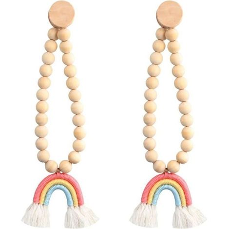 Lot de 2 Embrasses de Rideau Magnétiques, Boucles de Corde de Rideau, Arc-en-Ciel avec Perles Décoratives pour Rideaux de Fenêtre (1/5)