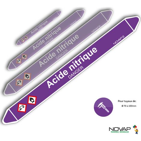 Planche de 2 marqueurs de tuyauterie 450 x 52 mm pour Ø 70 à 100 mm - Acide nitrique - 4708935