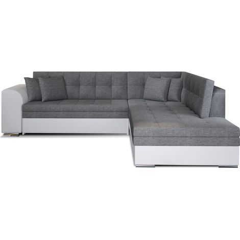 Canapé convertible angle droit tissu gris et simili blanc Pika 260cm (1/5)
