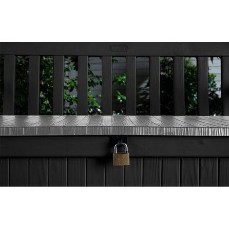 Banc de jardin avec coffre de rangement verrouillable – Résine texturée résistante – 265L – 140x60x84 cm – Anthracite – Tepro