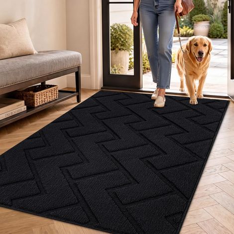 Tapis de Porte Paillasson d'Entree Interieur et Extérieur Tapis Antidérapant et Absorbant, Lavable, Tapis pour Intérieur, Extérieur, Chambre, Cuisine, Entrée, Couloir (Noir, 90 x 150 cm) (1/5)