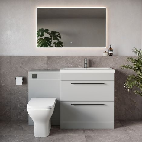 Napoli 390 Gloss Grey Pearl 1300mm 2 Drawer Vanity Unit Toilet Suite with Glide Basin - 1300mm - Gunmetal Grey 480mm HandleWith Kingston Toilet Pan and Seat