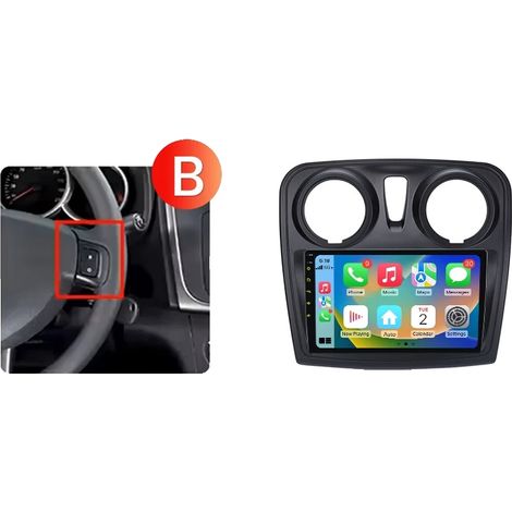 Autoradio, Smarte Konnektivität, Navigationssystem, kompatibel mit Renault Logan 2 Sandero 2014-2019 Drahtlos für Apple, V1 (2GB+64GB)-B (1/2)
