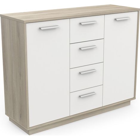 Meuble de rangement contemporain 113 cm chêne/blanc Sismo (1/4)