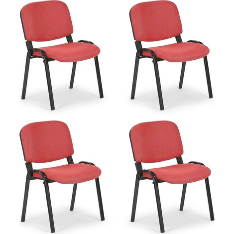Set 4 Sedie Attesa Imbottita Ufficio Studio Riunione Ospiti Tessuto 55x42x77 cm rosso