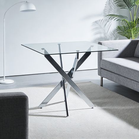 Table à manger Glas/Metall Silber 80x80x75 cm, quadratisch