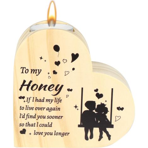 Portacandela Cuore Legno Regalo San Valentino Anniversario (1/4)