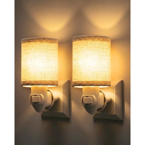 Veilleuse à Brancher sur Prise, Abat-jour en Tissu Vintage, Lampe LED à Interrupteur Marche/Arrêt, Veilleuse pour Chambre à Coucher, Salon, Couloir, Lot de 2 (2 ampoules E14 1W incluses) (1/5)