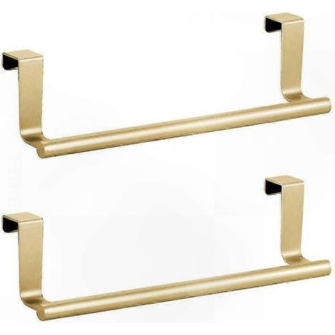 Porte-serviettes de porte de placard en acier inoxydable doré - Barre de suspension simple pour la cuisine et le rangement des torchons - Doré (1/4)