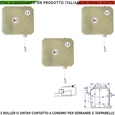 Sensore Antifurto a Cordino 3 Pezzi Protegge la Tapparella dal Taglio Strappo e Sollevamento Fune in Nylon Scorre su Carrucola in Ottone Sintap Impulsi Veloci 4/6 mS Allarme Necessita di Conta Impulsi (1/2)