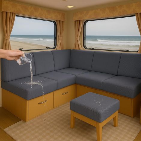 Housse de Coussin Camping-Car Extensible Jacquard déperlante Banquette (1/5)