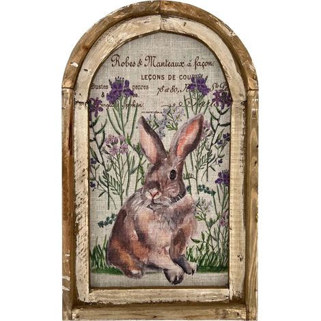 Murale Lapin - Bois Rustique 30 x 20 cm - Décoration Murale Intérieure Extérieure - Pour Salon Chambre Salle de Bain Patio Jardin - 1 Pièce (1/4)
