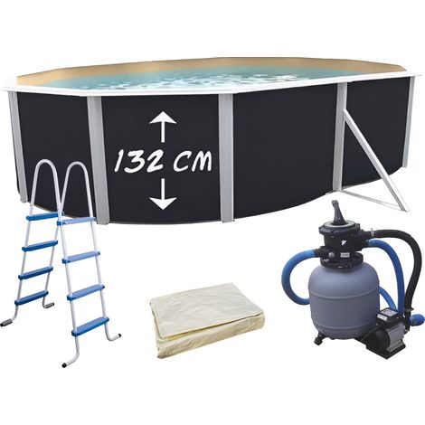 Piscine hors-sol acier Toi ANTHRACITE MAGNUM COMPACT ovale 550x366cm H 132cm liner sable