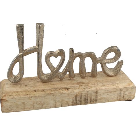 Schriftzug "Home" Alu auf Holzfuß, groß